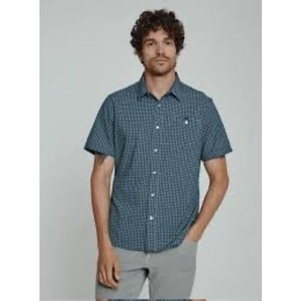7 Diamonds Short Sleeve Button Up Shirt Blue Geometric Stretch M GORPCORE